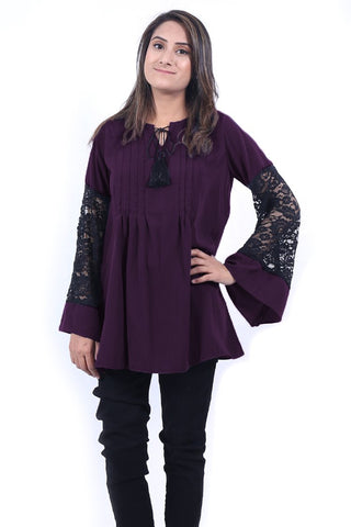 Picture of Ellena - Plain Goergette Top - Available at Raja Sahib