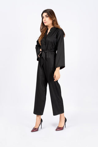 Women's Belted Black Jumpsuit- Ellena 