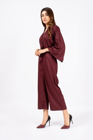 Women's Belted Maroon Jumpsuit- Ellena 