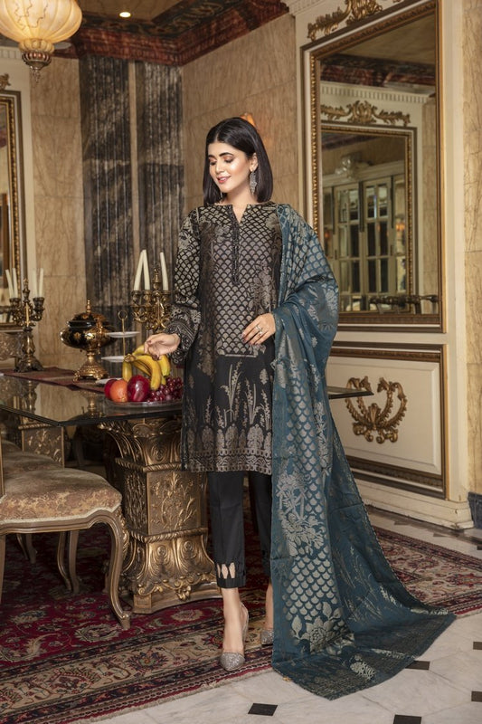 Picture of Ellena - Embroidered Jacquard Shirt & Duppata - Available at Raja Sahib