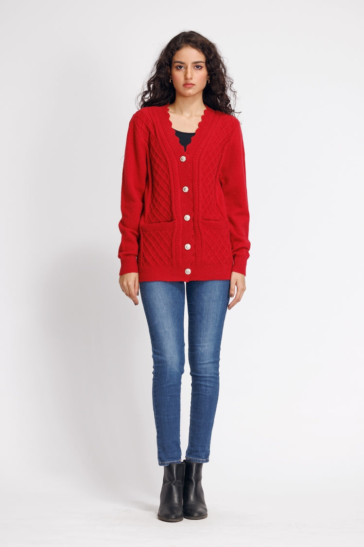 Picture of Ellena - V-Neck Cardigan Sweater - Available at Raja Sahib