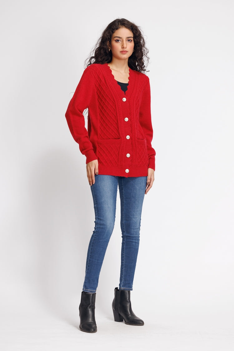 Picture of Ellena - V-Neck Cardigan Sweater - Available at Raja Sahib