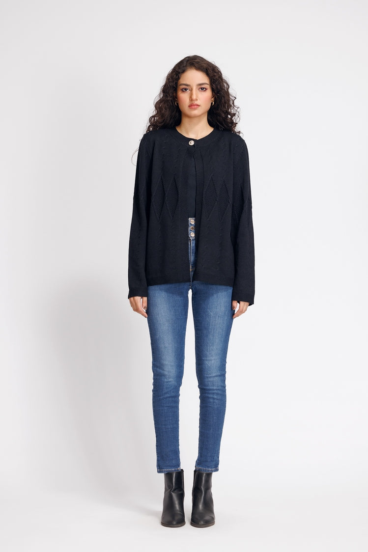 Picture of Ellena - Round Neck Cardigan Sweater - Available at Raja Sahib