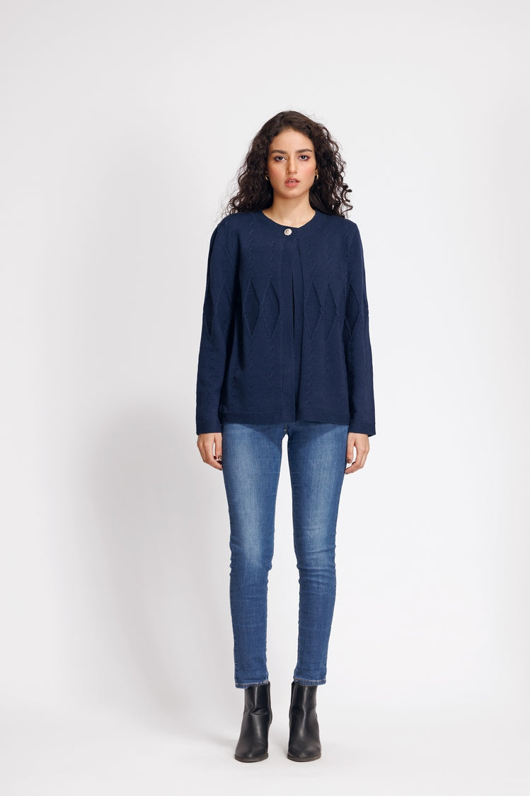 Picture of Ellena - Round Neck Cardigan Sweater - Available at Raja Sahib