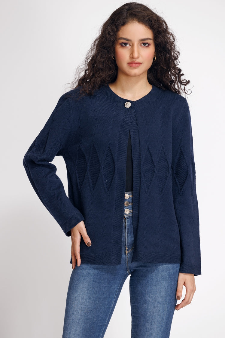 Picture of Ellena - Round Neck Cardigan Sweater - Available at Raja Sahib