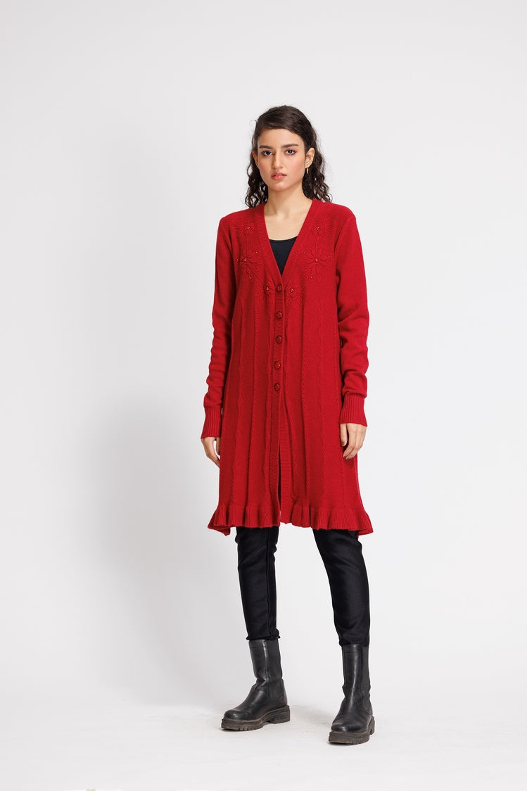 Picture of Ellena - V-Neck Cardigan Sweater - Available at Raja Sahib