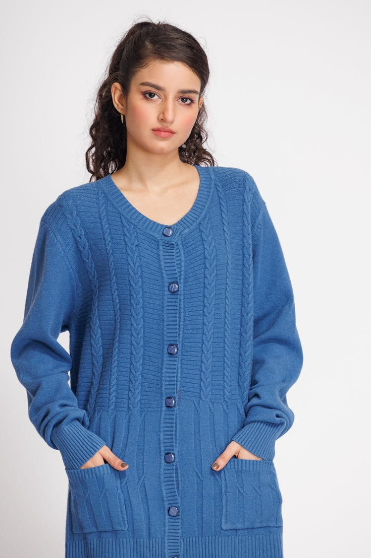 Picture of Ellena - Round Neck Cardigan Sweater - Available at Raja Sahib