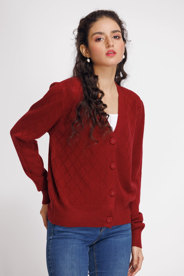 Picture of Ellena - V-Neck Cardigan Sweater - Available at Raja Sahib