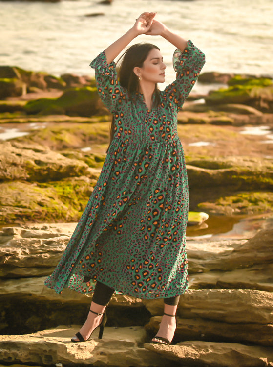 Picture of Ellena - Printed Chiffon Dress - Available at Raja Sahib