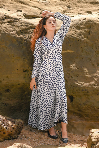 Ellena - Elegant Polka Dot V-Neck Dress