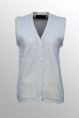 Picture of Women's V-Neck Merino Wool Blend Sleeveless Cardigan Sweater Off White - Available at Raja Sahib