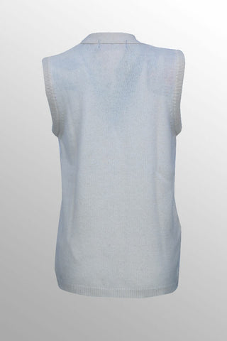 Picture of Women's V-Neck Merino Wool Blend Sleeveless Cardigan Sweater Off White - Available at Raja Sahib