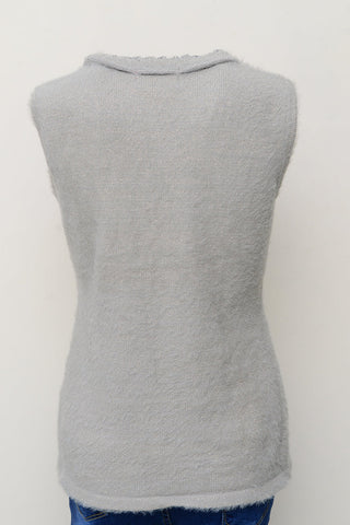 Picture of Women's V-Neck Merino Wool Blend Sleeveless Cardigan Sweater Grey - Available at Raja Sahib