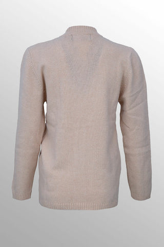 Picture of Raja Sahib - Women's V-Neck Merino Wool Blend Full Sleeves Cardigan Sweater Cream - Available at Raja Sahib