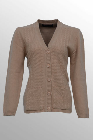 Picture of Raja Sahib - Women's V-Neck Merino Wool Blend Full Sleeves Cardigan Sweater Skin - Available at Raja Sahib