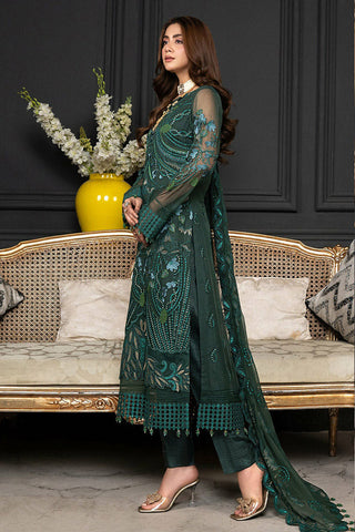 Janique - D 012 Emerald Luxury Formal Embroidered Chiffon Collection