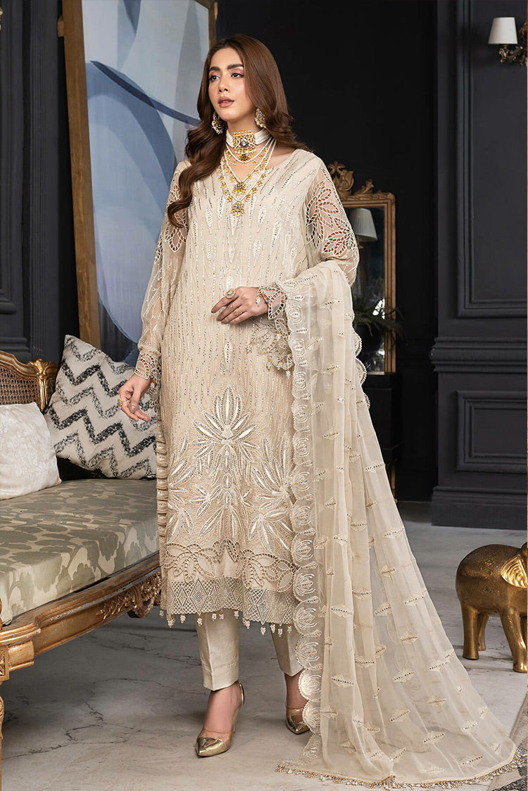 Picture of Janique - D 019 Ivory Luxury Formal Embroidered Chiffon Collection - Available at Raja Sahib