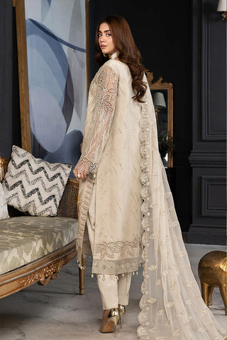 Janique - D 019 Ivory Luxury Formal Embroidered Chiffon Collection