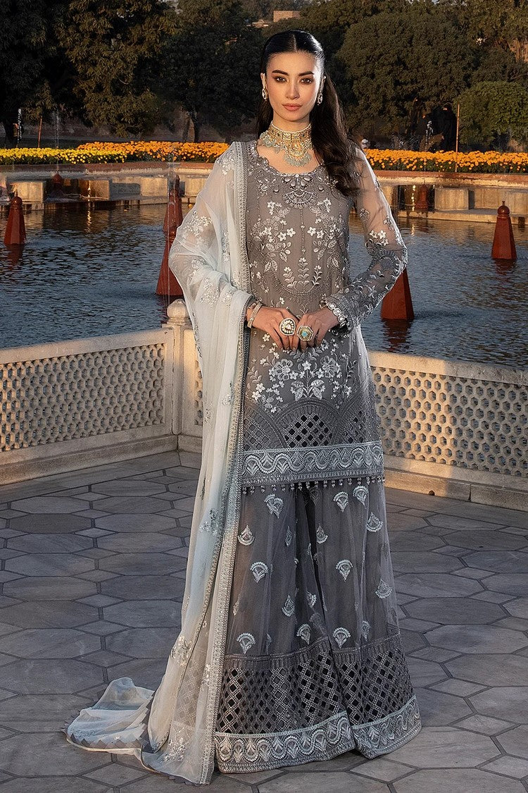 Picture of Flossie - 08 STORMY GREY Safeera Embroidered Chiffon Collection Vol 13 - Available at Raja Sahib