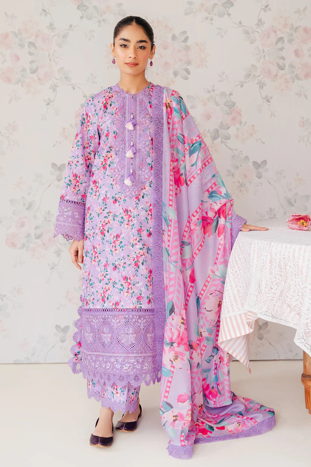 Picture of Afrozeh - AL 24 V1 09 Orchid The Floral Charm Embroidered Lawn Collection - Available at Raja Sahib