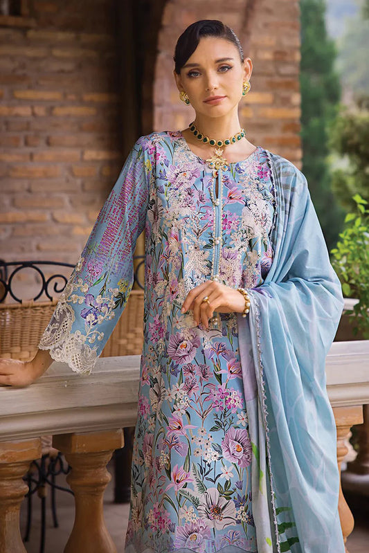 Picture of Elaf - ECT 3A Ocean Blue Print Chikankari Collection - Available at Raja Sahib