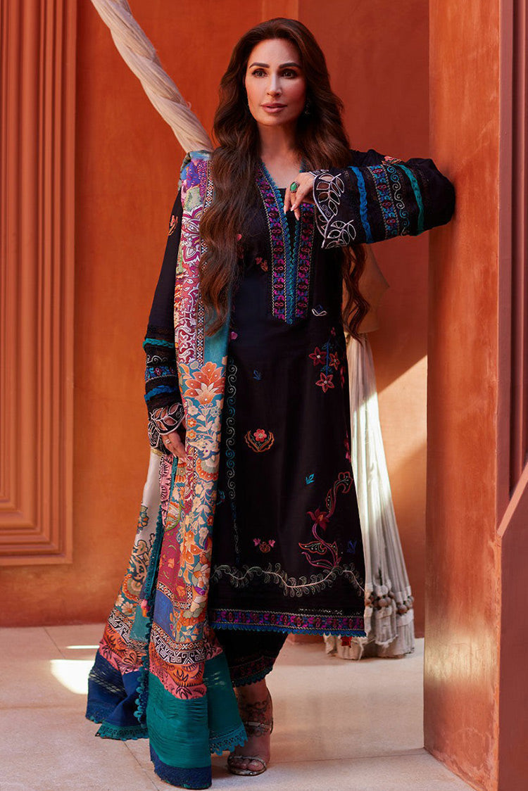 Picture of Farah Talib Aziz - FTA 01 ILARIA BLACK Suay Luxury Lawn Collection - Available at Raja Sahib