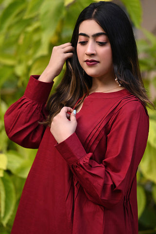 Ethereal - Aesthetic Maroon Embellished Shirt