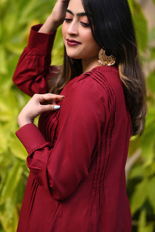 Ethereal - Aesthetic Maroon Embellished Shirt