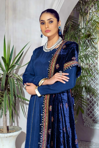 Ibtida Velvet Pret Collection-Blue Sapphire