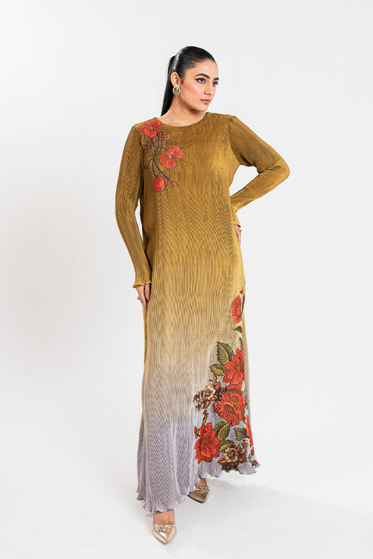 Picture of Maria Osama Khan - Claire Pleated Silk Collection - Honeycomb - Available at Raja Sahib