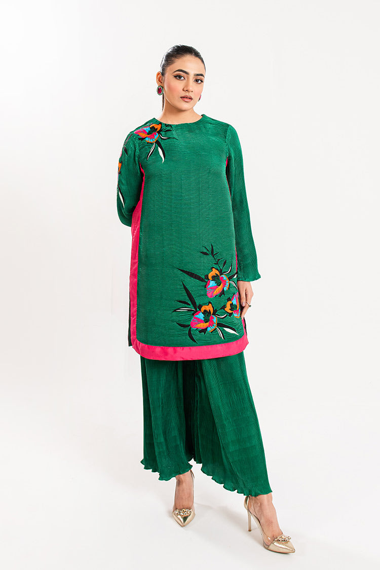 Picture of Maria Osama Khan - Claire Pleated Silk Collection - Ivy - Available at Raja Sahib