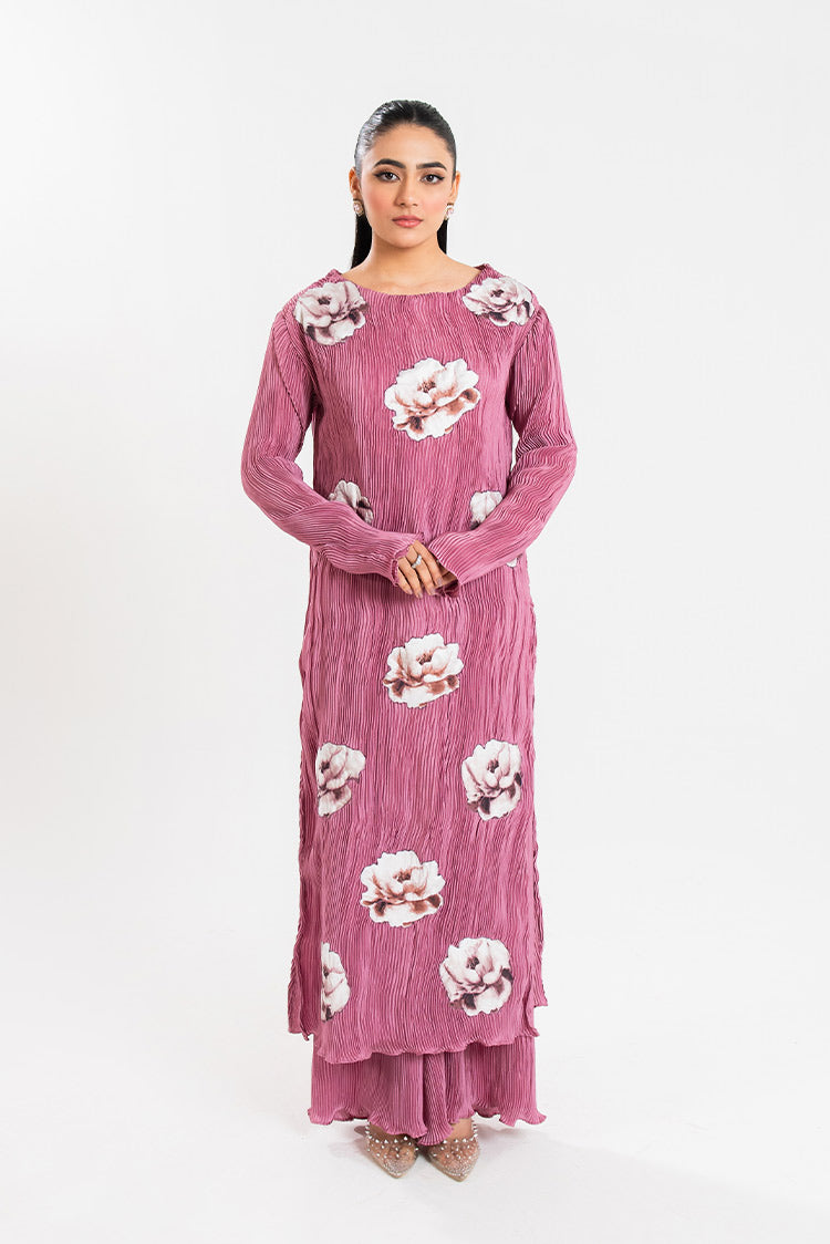 Picture of Maria Osama Khan - Claire Pleated Silk Collection - Rosy - Available at Raja Sahib