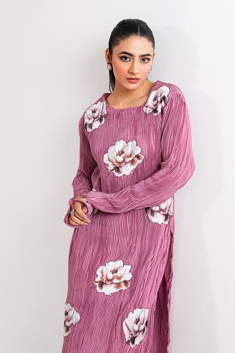 Picture of Maria Osama Khan - Claire Pleated Silk Collection - Rosy - Available at Raja Sahib