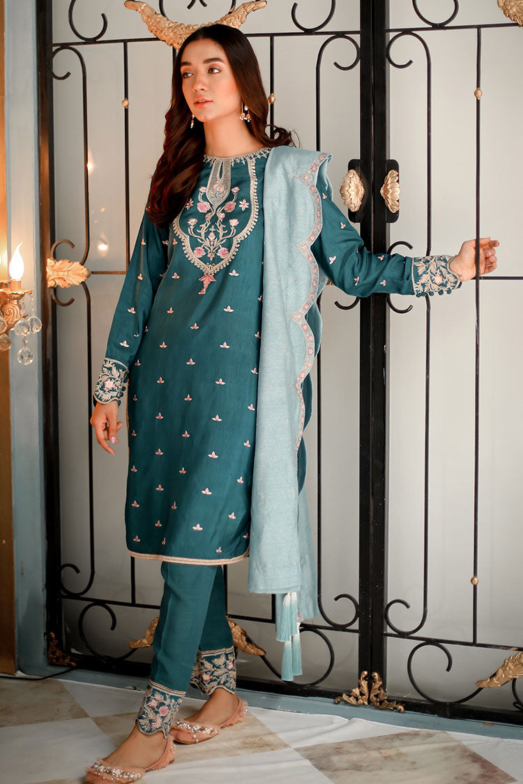 Picture of Shanyera - D1-Peacock Allure Aria Winter Pret Collection - Available at Raja Sahib