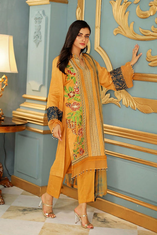 Picture of Shanyera - D2-Mustard Radiance Aria Winter Pret Collection - Available at Raja Sahib