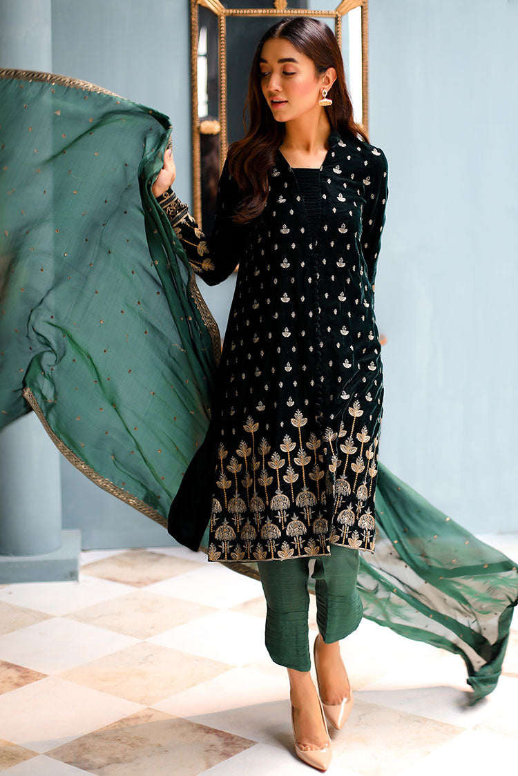 Picture of Shanyera - D7-Emerald Plush Aria Winter Pret  Collection - Available at Raja Sahib