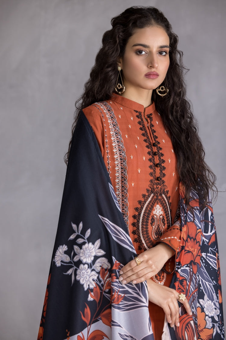 Picture of Ellena - 3-PC Stitched Embroidered Slub Khaddar Suit - Available at Raja Sahib