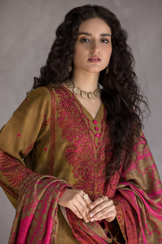 Picture of Ellena - 3-PC Stitched Embroidered Slub Khaddar Suit - Available at Raja Sahib