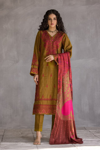 Picture of Ellena - 3-PC Stitched Embroidered Slub Khaddar Suit - Available at Raja Sahib