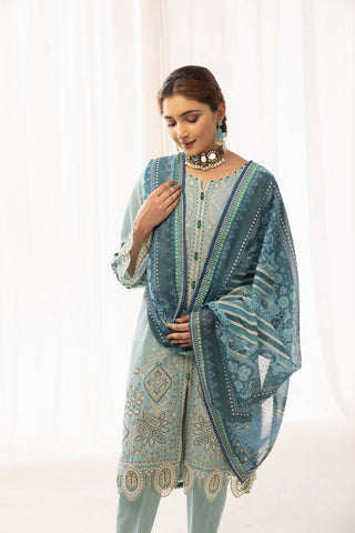 Ellena - 3-PC Stitched Self Jacquard Suit