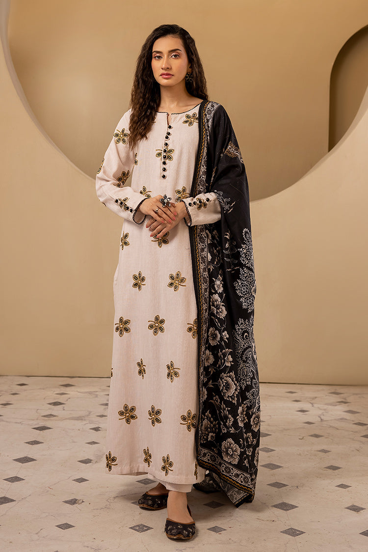 Picture of 3-PC Stitched Embroidered Khaddar Suit - Available at Raja Sahib