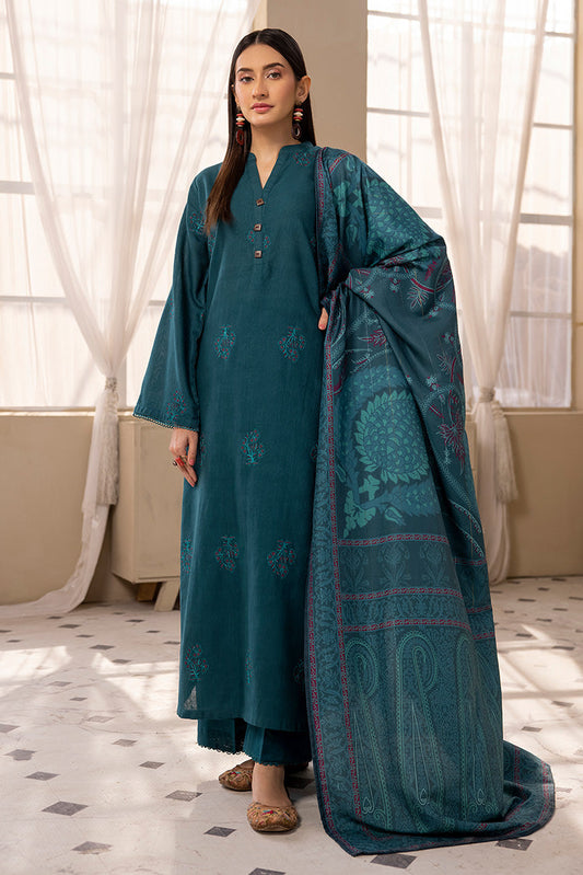 Picture of 3-PC Stitched Embroidered Khaddar Suit - Available at Raja Sahib