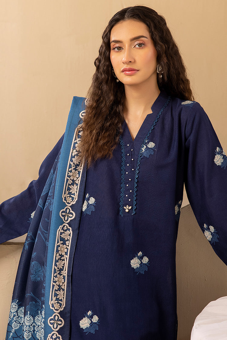 Picture of 3-PC Stitched Embroidered Khaddar Suit - Available at Raja Sahib