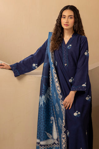 Ellena - 3-PC Stitched Embroidered Khaddar Suit