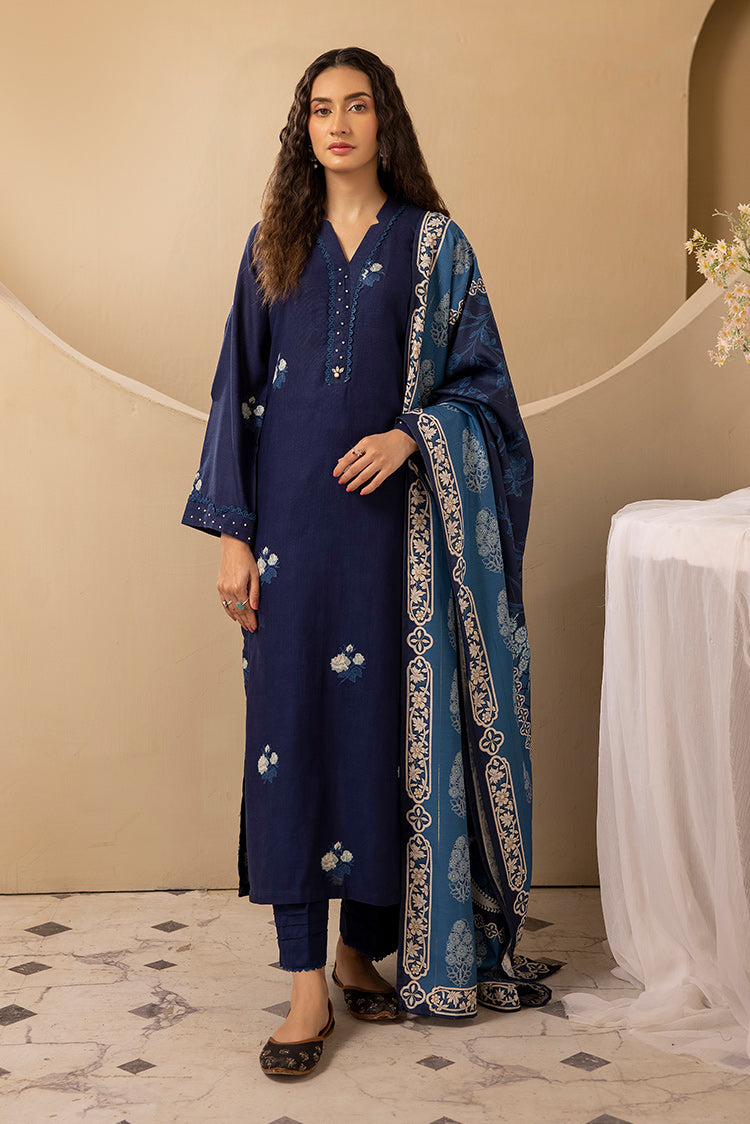 Picture of 3-PC Stitched Embroidered Khaddar Suit - Available at Raja Sahib