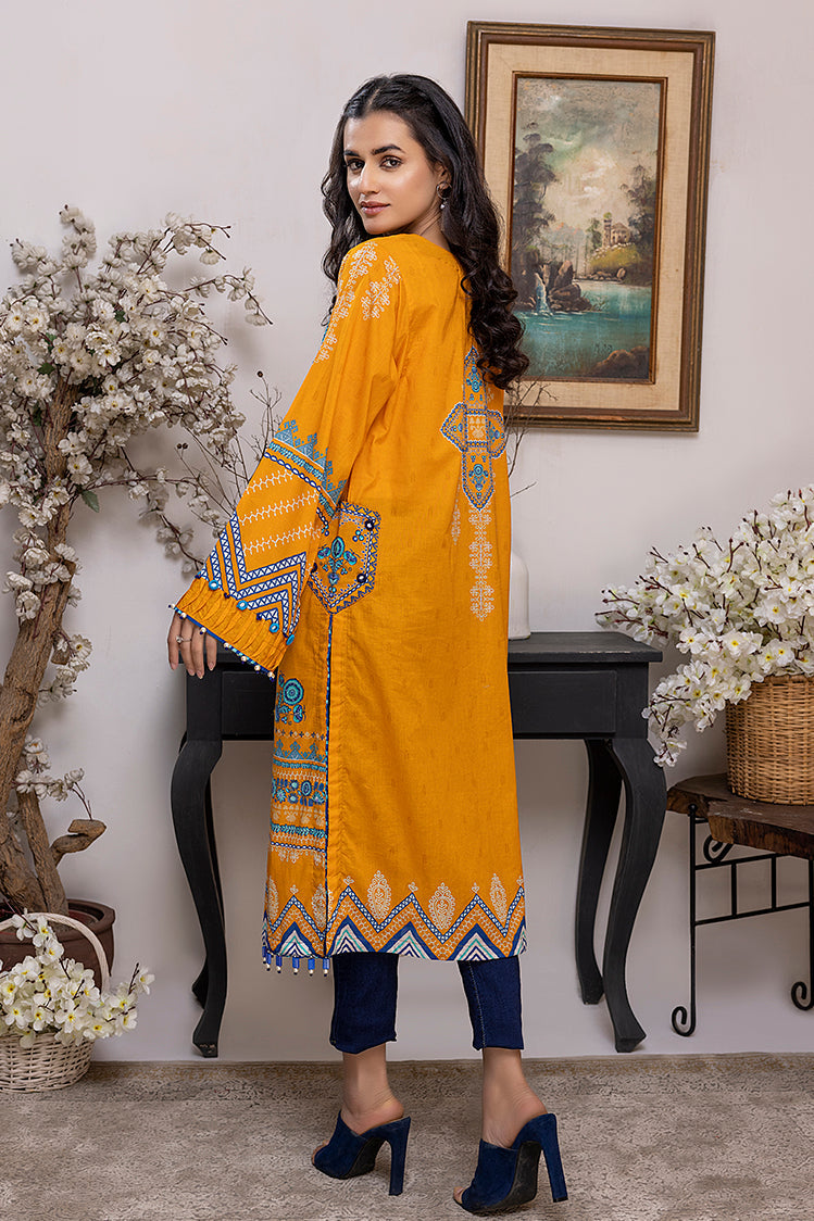 Picture of Ellena - EY-08 Bright Canary Digital Printed Lawn Jacquard Kurti Collection Vol-1 - Available at Raja Sahib