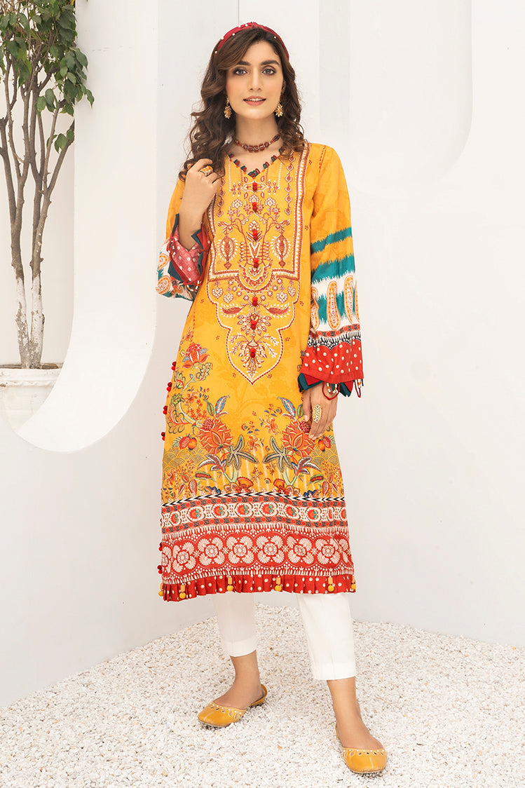 Picture of Ellena - Yellow Boom EY-L1-2-02 Embroidered Jacquard Kurti - Available at Raja Sahib