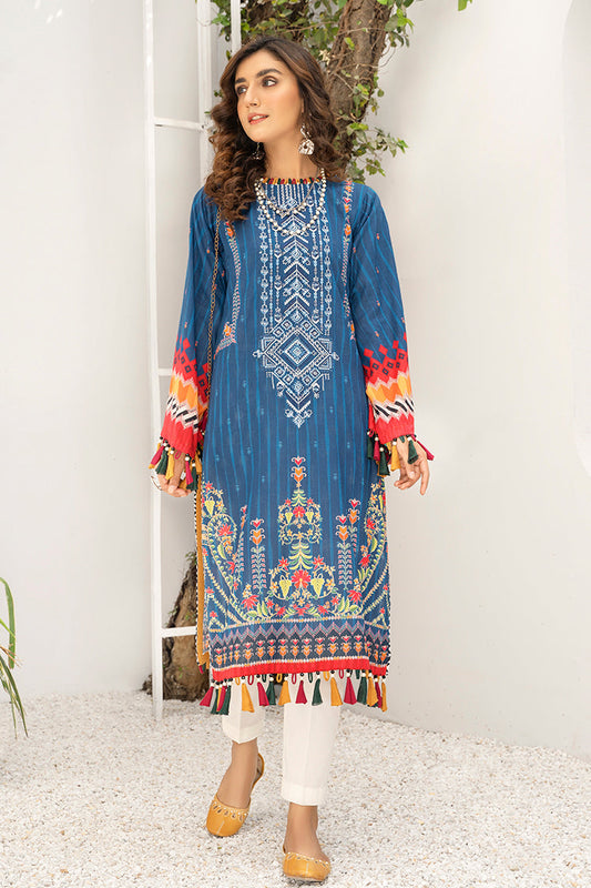 Picture of Ellena - Blue Allure EY-L1-2-03 Embroidered Jacquard Kurti - Available at Raja Sahib