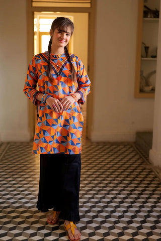 GAA-02146 | ORANGE & MULTICOLOR | CASUAL KURTA | COTTON LAWN PRINT