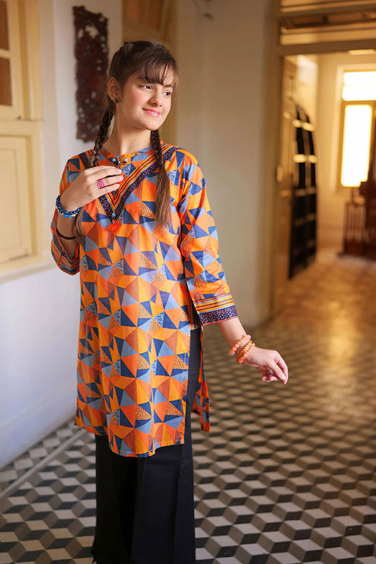 Picture of Senorita - GAA-02146 | ORANGE & MULTICOLOR | CASUAL KURTA | COTTON LAWN PRINT - Available at Raja Sahib